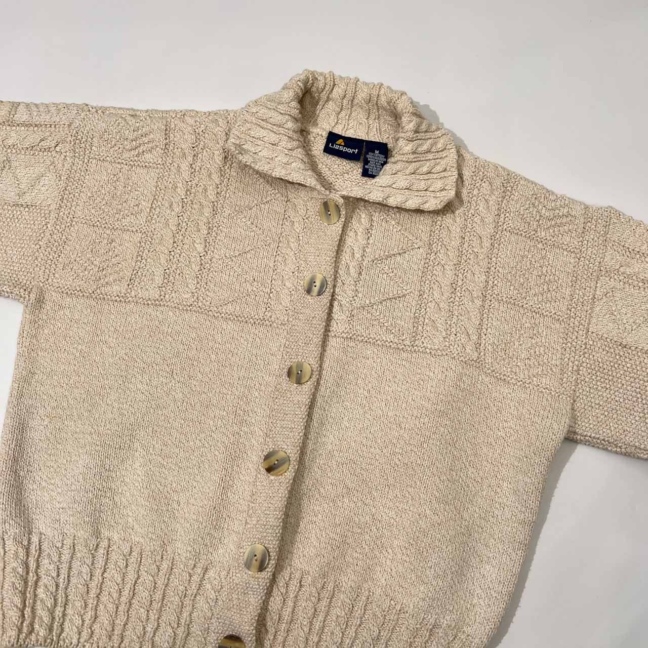 80s 90s USA製 ビンテージ Lizsport アラン ケーブル編み コットン 