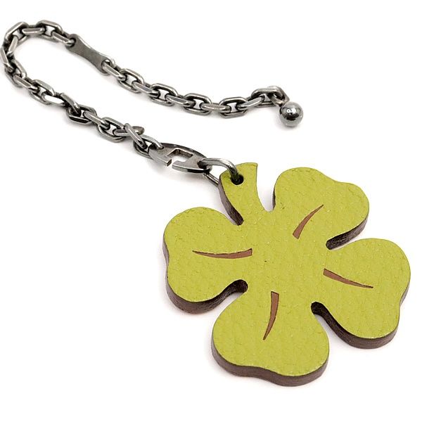 広尾店 エルメス HERMES ラッキー4チャーム キーホルダー レザーアニスグリーン×オレンジ 17418