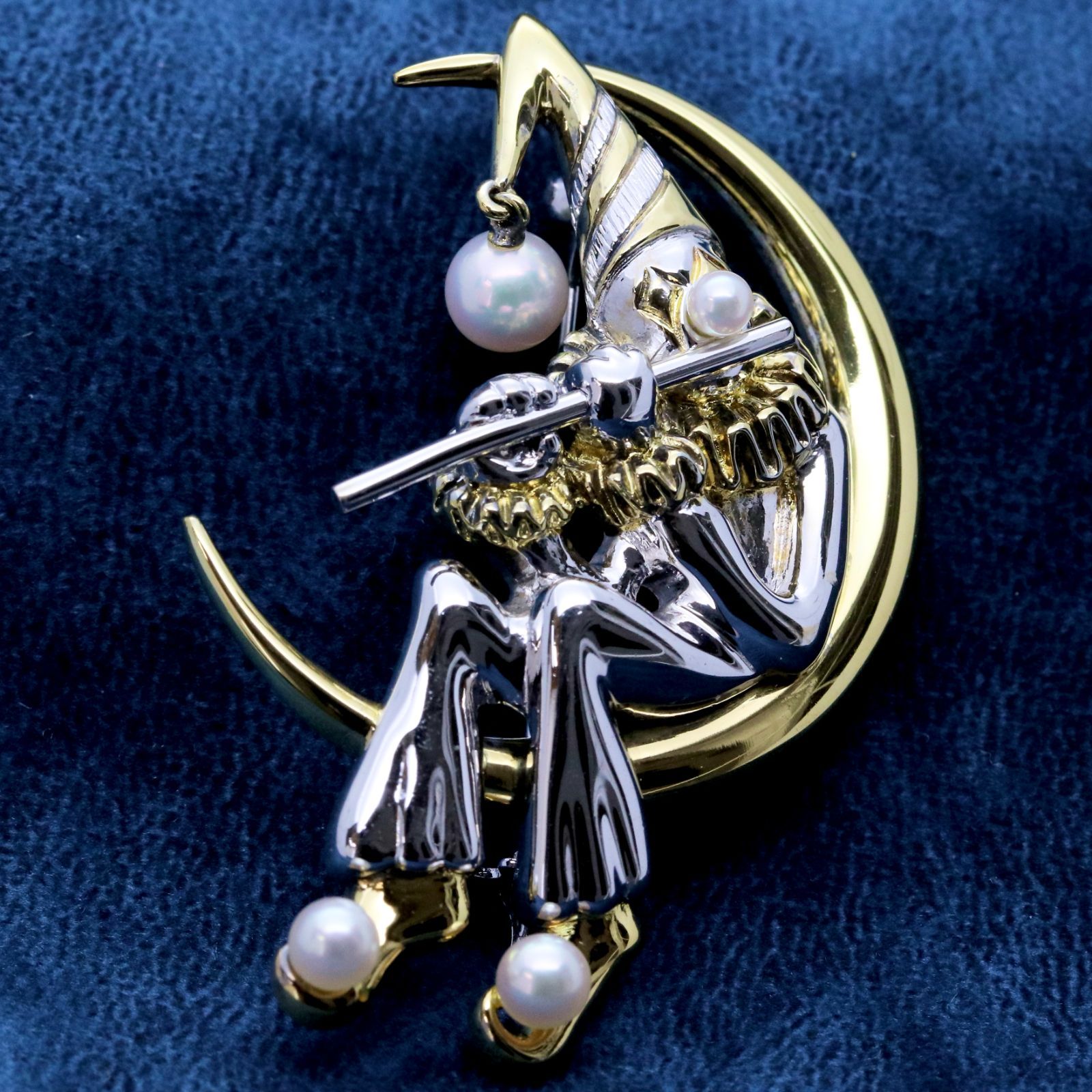 MIKIMOTO ミキモト ブローチ シルバー パール ピエロ 三日月 笛