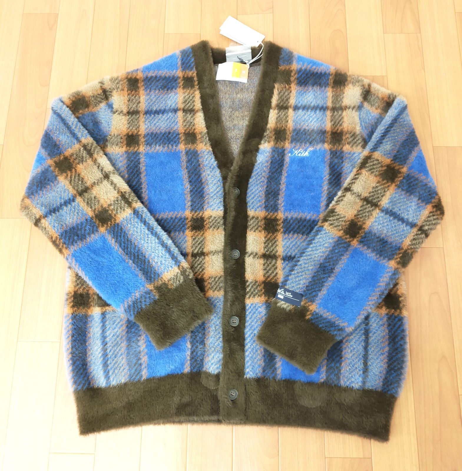 70.Kith プレイドモヘア カーディガン M ブラウン×ブルー系 - メルカリ