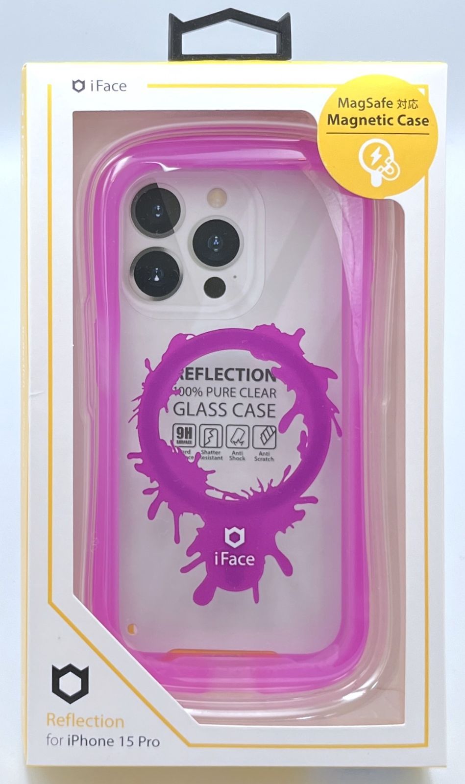 iFace Reflection Neo Magnetic iPhone 15 Pro ケース MagSafe 対応 クリア 強化ガラス (クリアパープル/ペイント)【アイフェイス マグセーフ ストラップホール ネオンカラー】