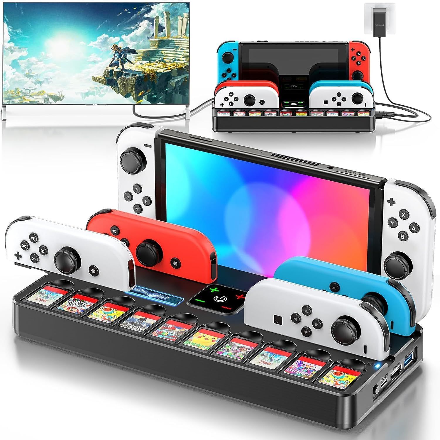 ブラック Switch TV ドック HDMI変換/TVモード/テーブルモード/4Ku00261080P解像度 Joy-Con充電器 4台同時充電 USBポート3.0搭載 10ゲームカード収納 Kytok Switch充電スタンド スイッチテレビ出力 Switch/S