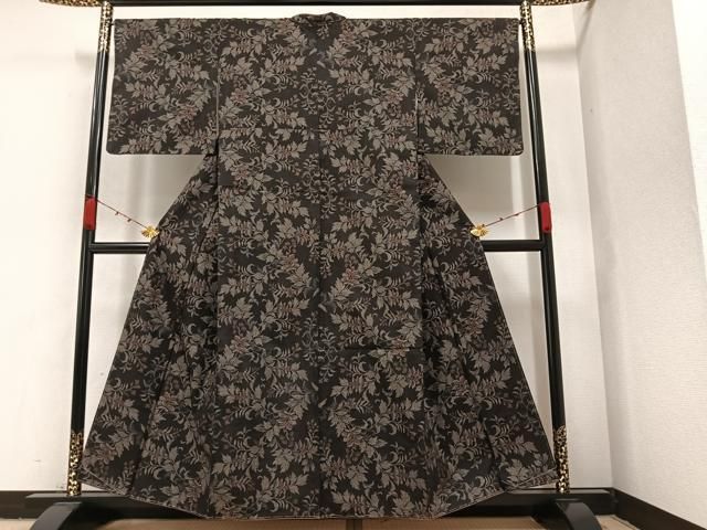 平和屋着物○本場染大島紬 藍 更紗唐草文 正絹 逸品 AABA5218ph