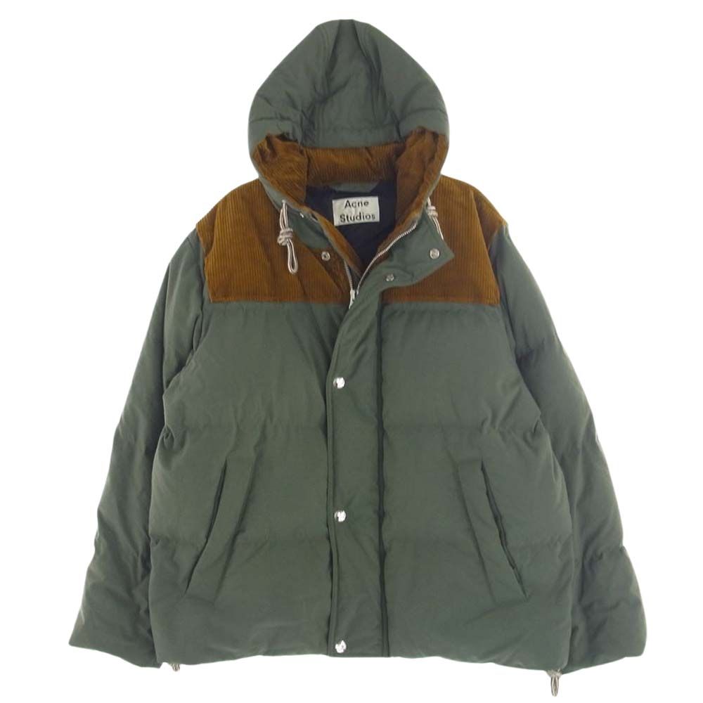 ACNE STUDIOS アクネストゥディオズ ダウンジャケット 19AW FN-MN-OUTW000151 Hooded Down Jacket  フーデッド ダブルジップ コーデュロイ切替 ダウンジャケット モスグリーン系 48【中古】