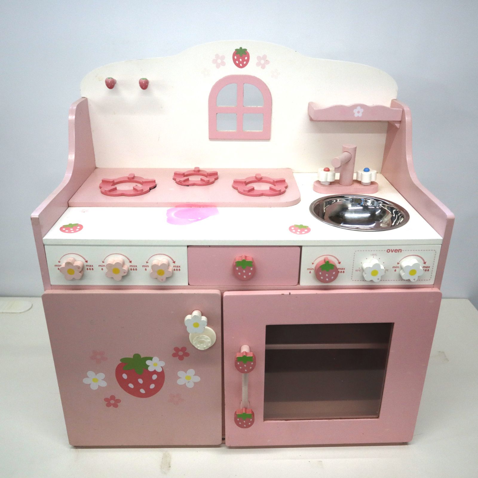 マザーガーデン おままごと キッチン 木製 グリル キッチン ピンク 小物未 セット 完成品 ままごとキッチンセット GI5