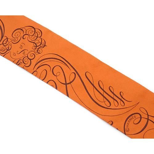 極美品 エルメス スカーフ シルク ツイリー オレンジ JJS02450