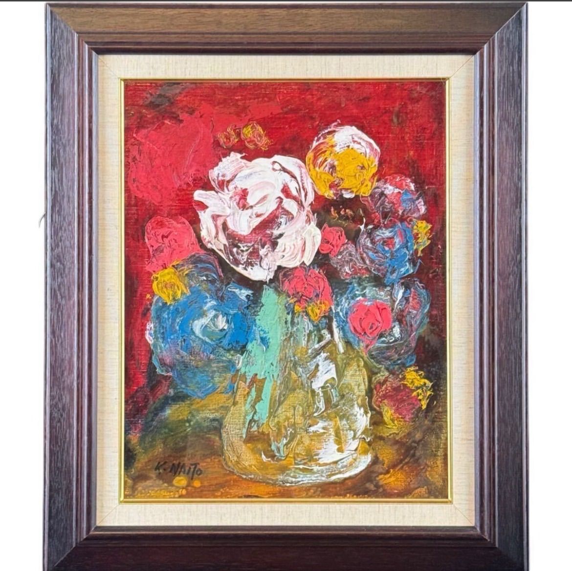内藤健一「花」油彩 6号 静物画 1973年 元美術文化会員 - メルカリ