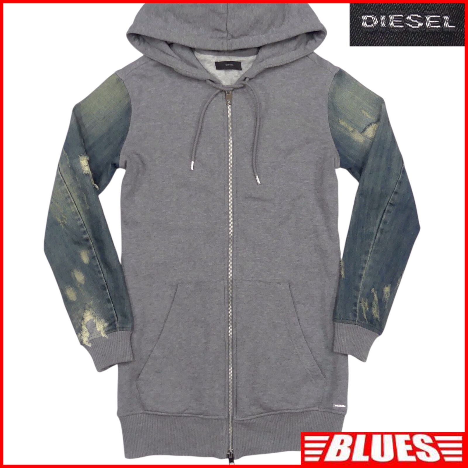DIESEL ディーゼル スウェット XS メンズ トレーナー グレー ダメージ 