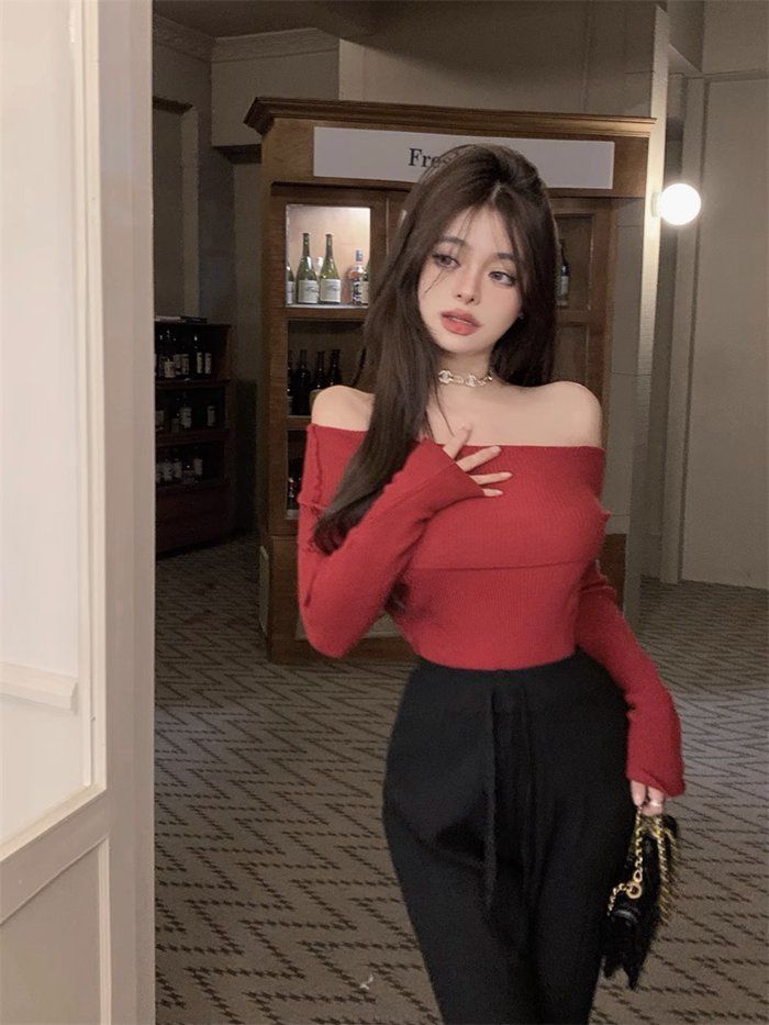 リブニット 長袖 レディース オフショルダー ニットセーター