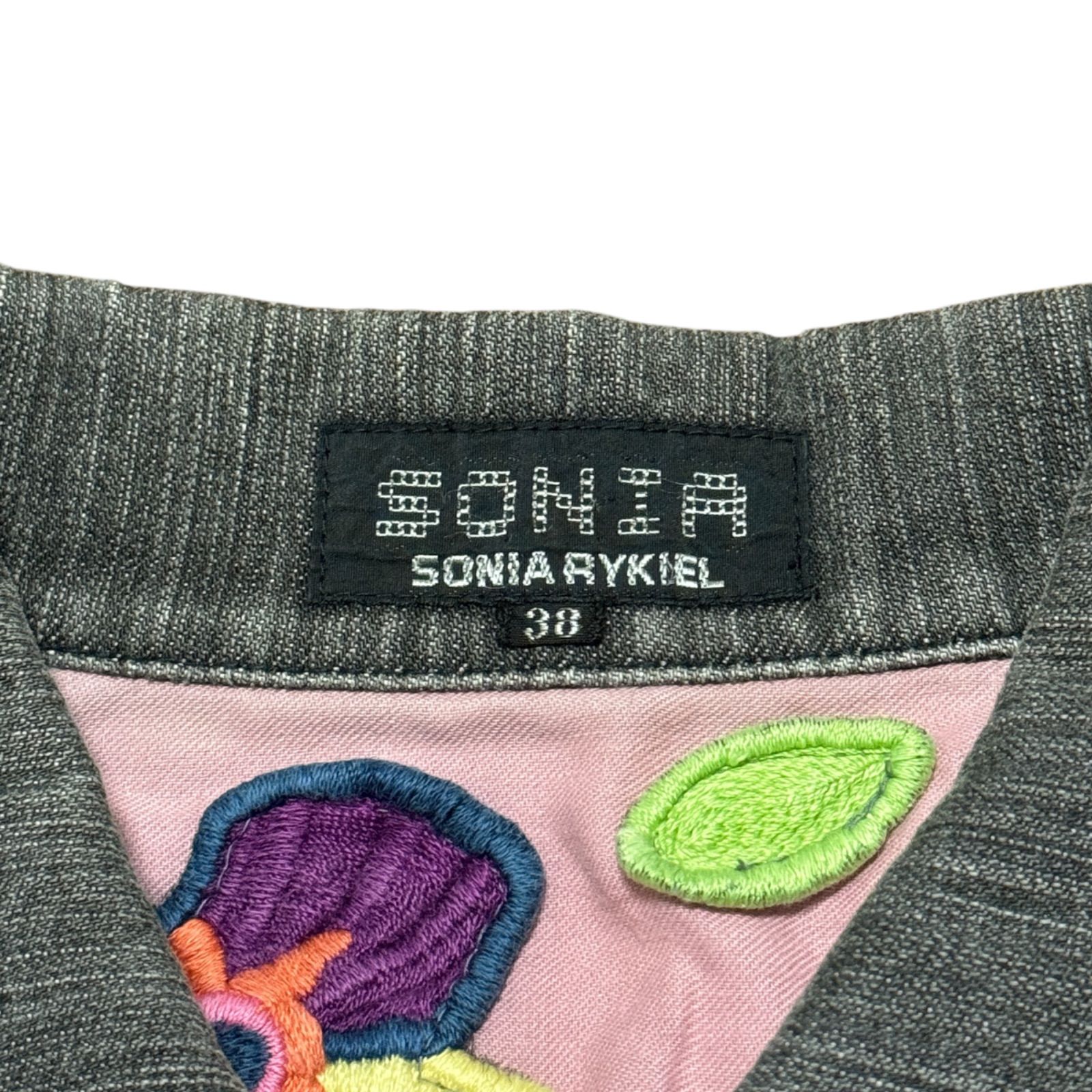 Z1390 【美品】SONIA ソニア デニムジャケット 刺繍 ブラック
