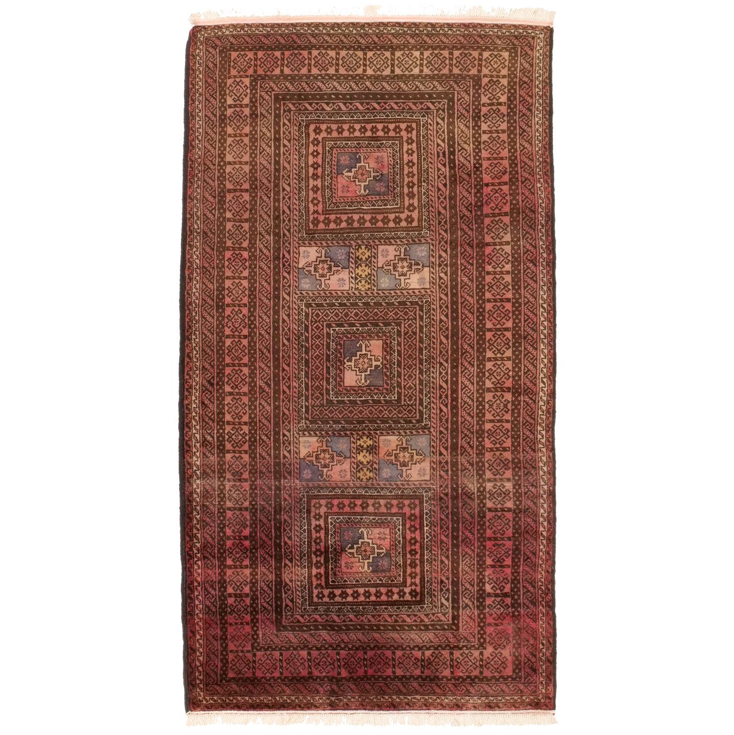 ガーエン 1950年代 2470×1300mm セミアンティーク フックモチーフ 手織り - carpet-アンティークペルシャ絨毯 ヴィンテージラグ専門店 送料無料