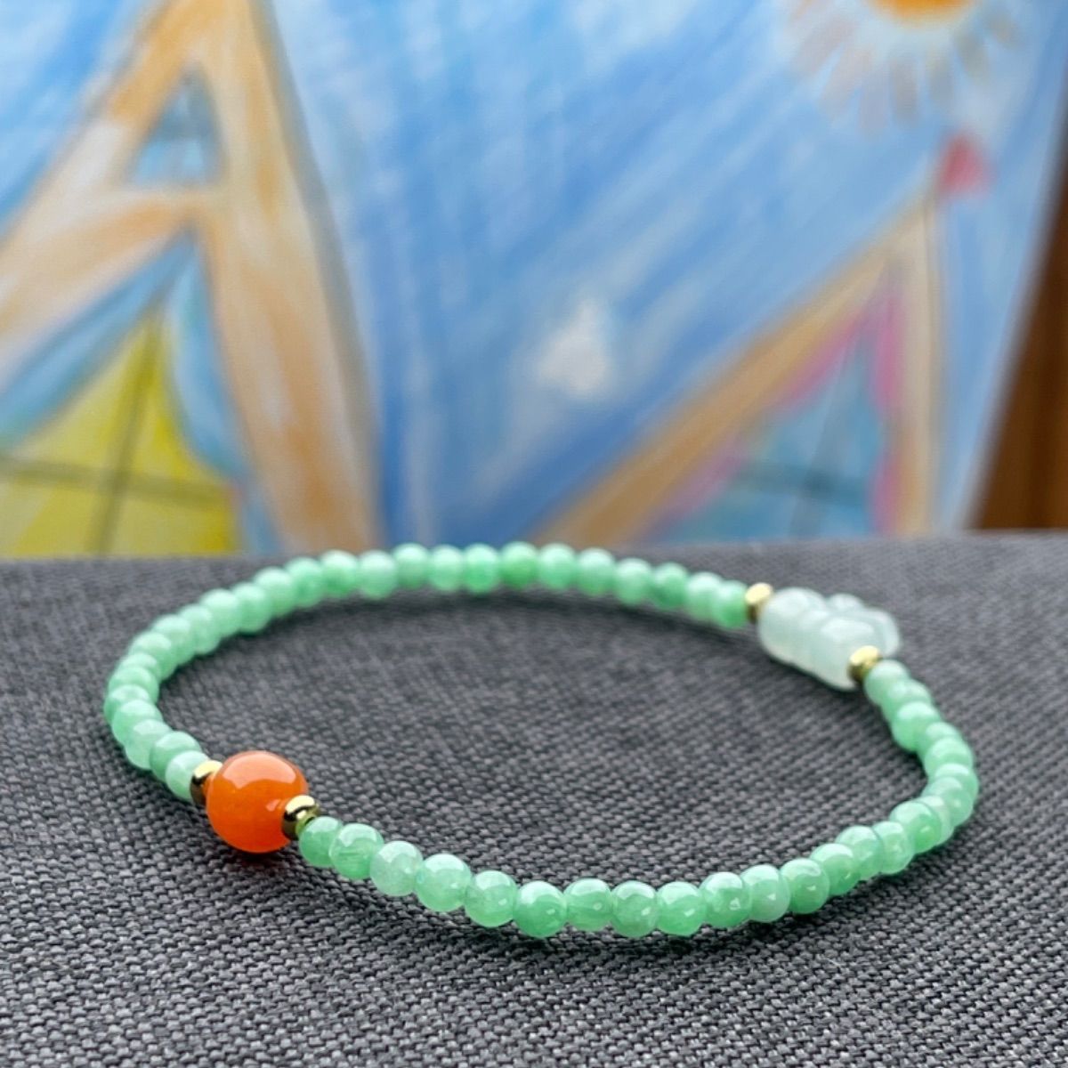 陽緑色なブレスレットA貨天然翡翠(ヒスイ) ミャンマー産【052】 - メルカリ