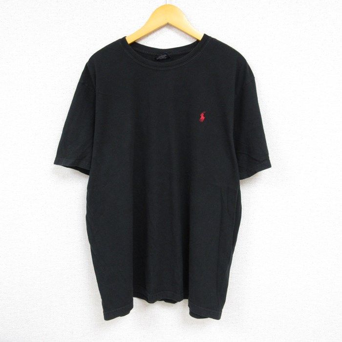 XL/古着 ラルフローレン Ralph Lauren 半袖 ブランド Tシャツ メンズ 90s ワンポイントロゴ 大きいサイズ コットン クルーネック 黒 ブラッ