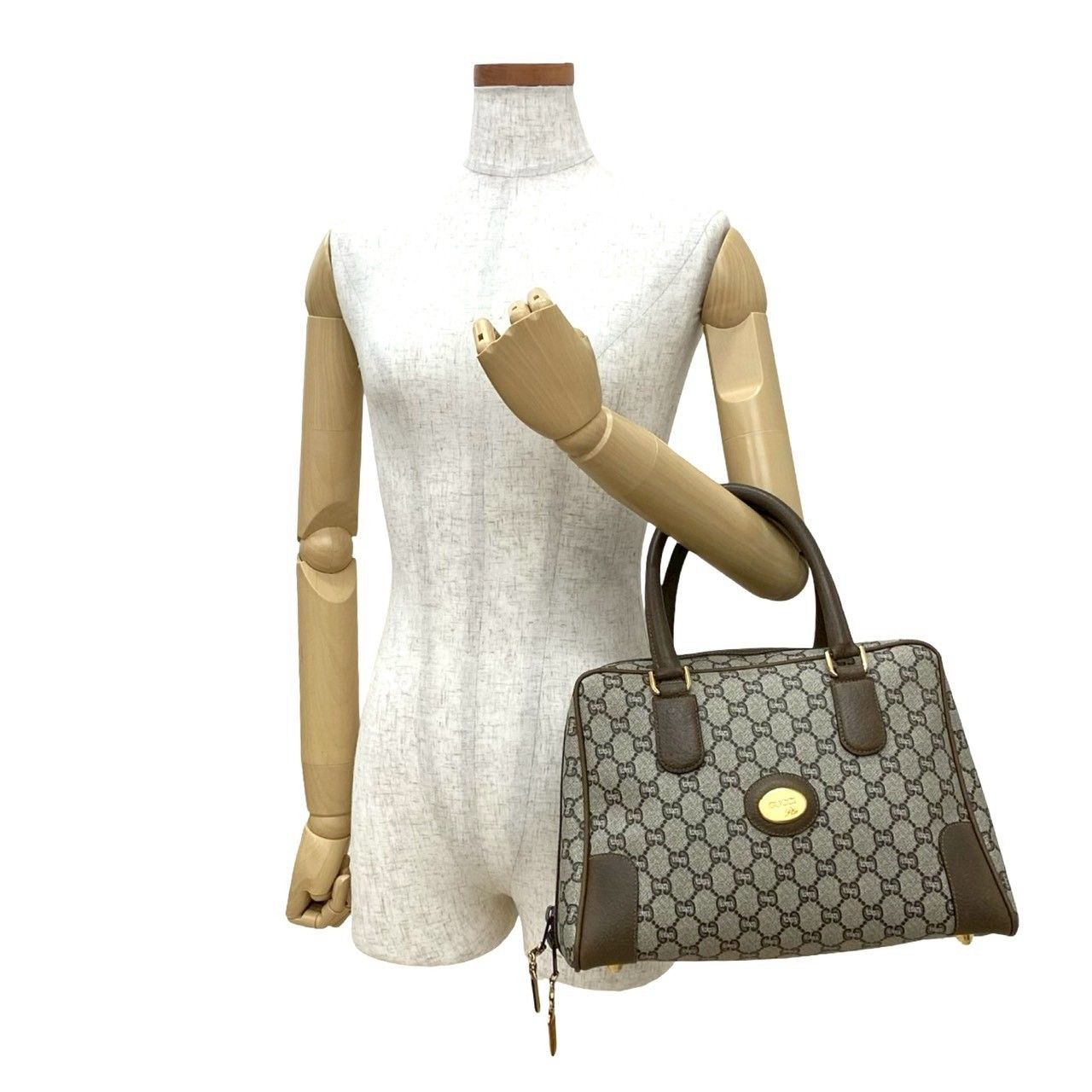 袋付 GUCCI グッチ グッチ ヴィンテージ グッチプラス ロゴ 金具 レザー ハンドバッグ ミニ ボストンバッグ 茶 31009