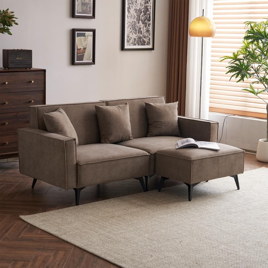 ソファー ソファ 3人掛け コンパクト 幅153cm オットマン【ライトコーヒー ソファーソファ3人掛けコンパクト幅153cmオットマン付き【ライトコーヒ