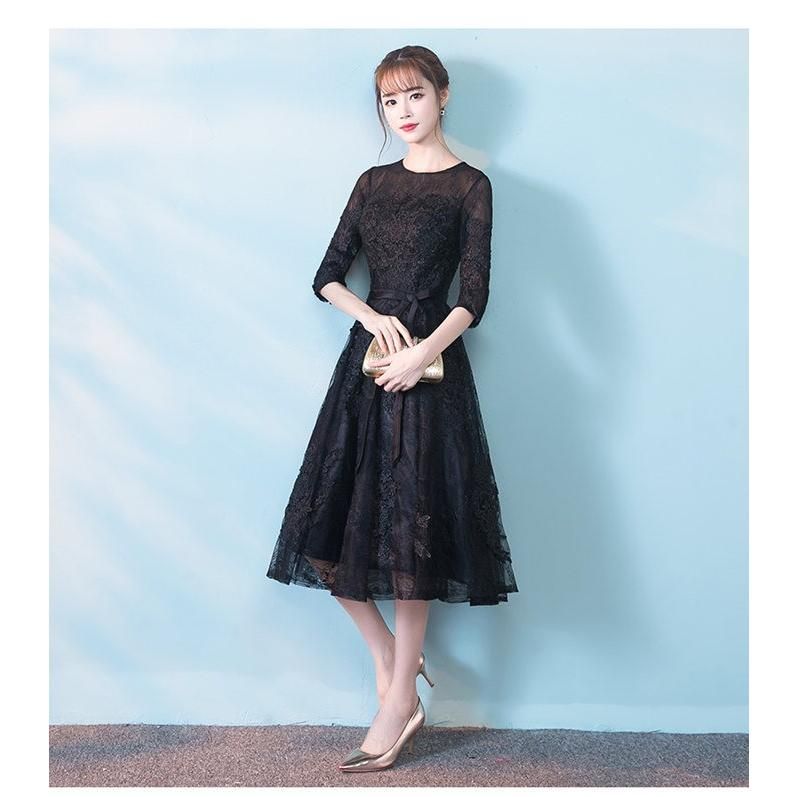 在庫一掃 パーティードレス ドレス 結婚式 ワンピース 袖あり ロング