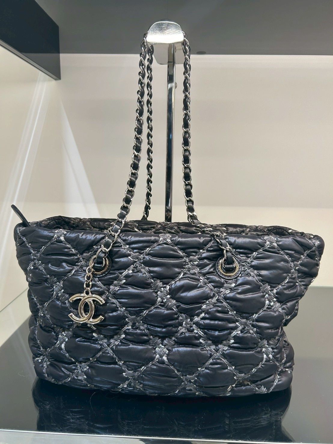 シャネル CHANEL パリビザンス ナイロン チェーンショルダーバッグ ブラック シルバー金具