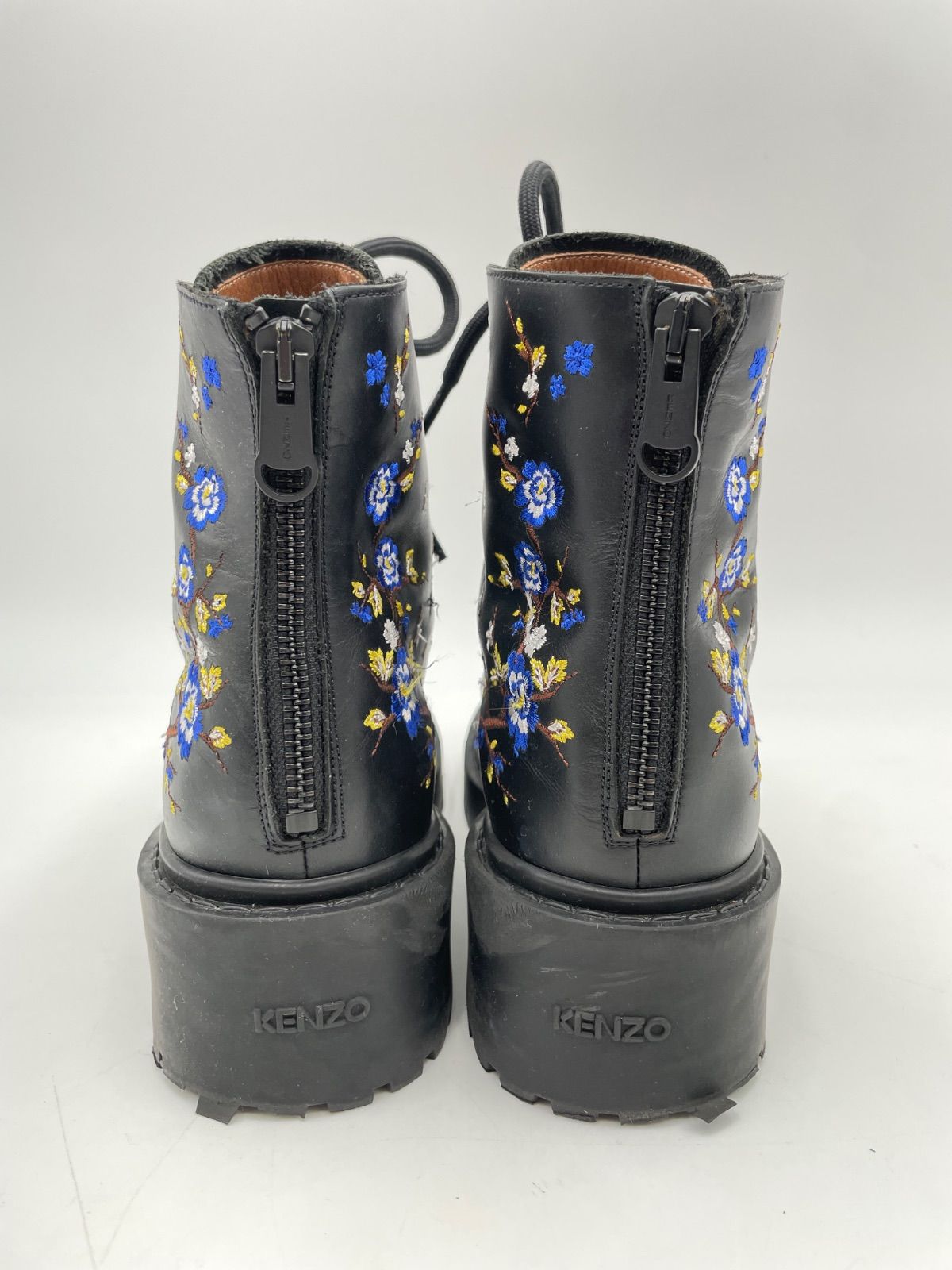 CS1933 KENZO ブーツ レースアップ バックジップ フラワー刺繍