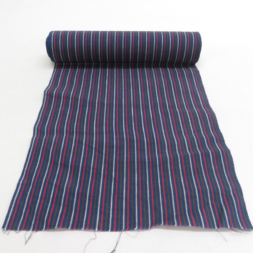 反物 アンティーク 木綿 着尺 縞文様 紺色 未仕立て 絣きもの 長さ