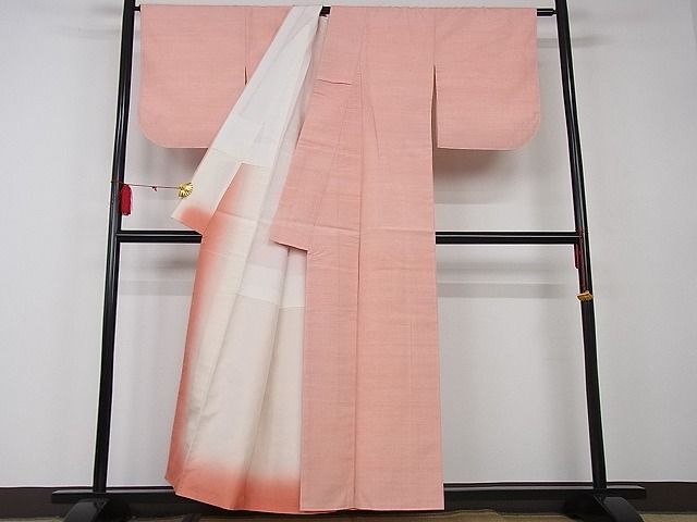 平和屋-こころ店□極上 紅花紬 米沢 霞文 着丈156cm 裄丈64cm 正絹