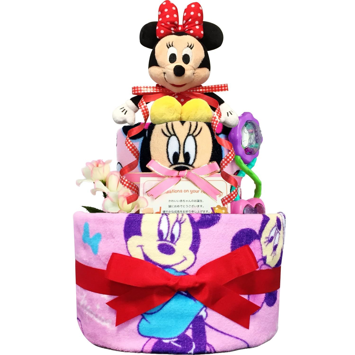 KanonBabys おむつケーキ 女の子 ミニー ディズニー 出産祝い 2段 Mサイズ 3101 ハーフバースデー 1歳の誕生日に おむつサイズＭ