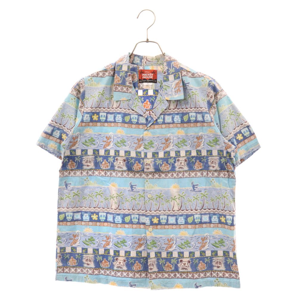 Reyn Spooner (レインスプーナー) × Disney Hawaiian Shirt ディズニーキャラクター総柄デザイン コットン 半袖ハワイアンシャツ アロハシャツ キッズ ブルー