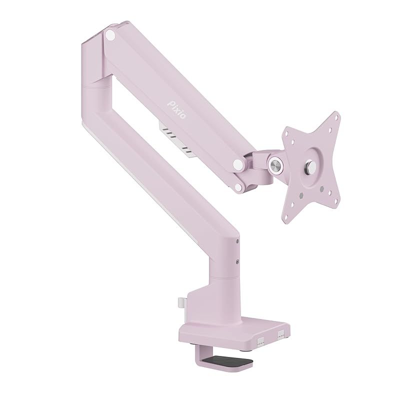 Pixio PS1S Wave Pastel Pink モニターアーム シングル パステルピンク かわいい 上下 左右 32インチ 24インチ 27インチ 1