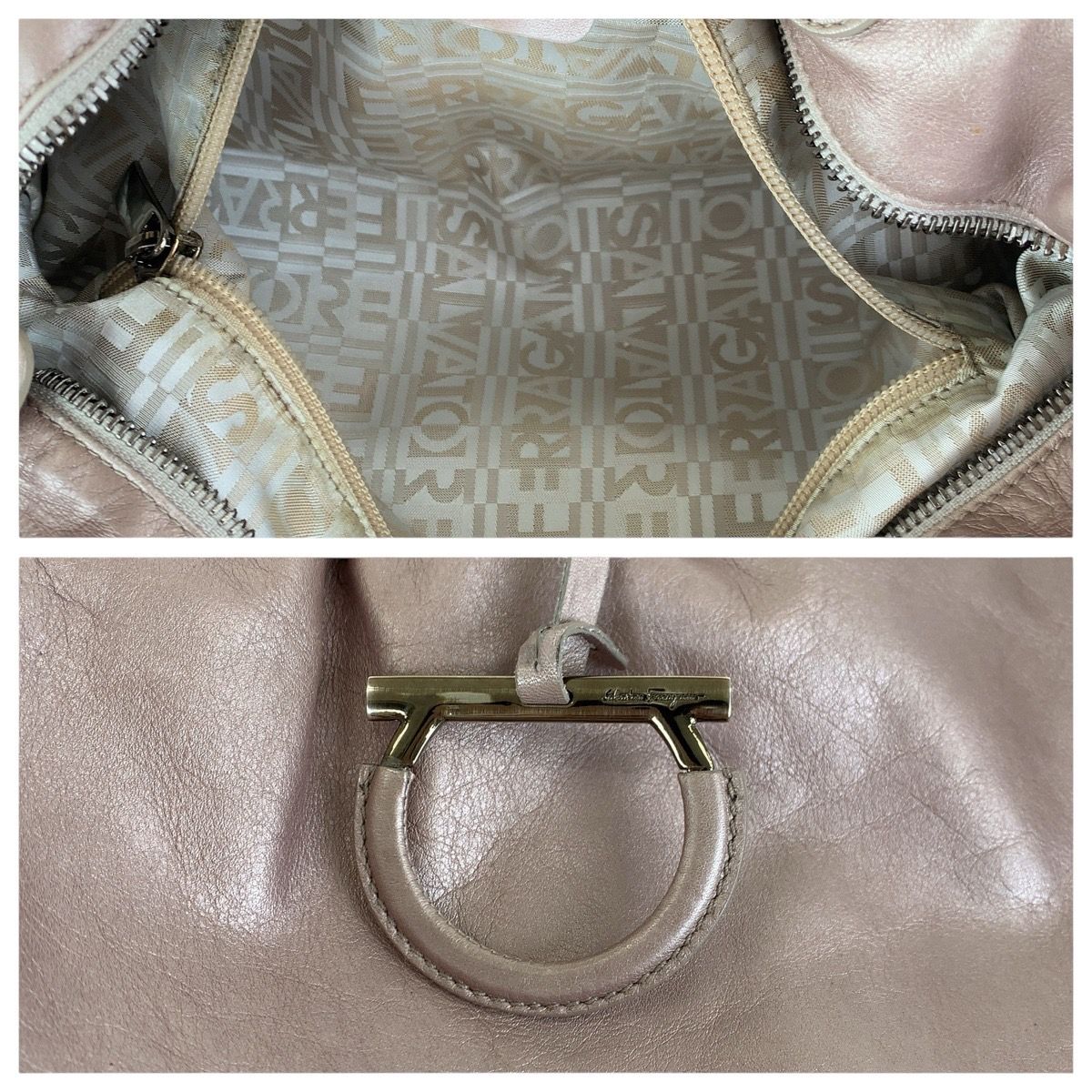 2501-190｜フェラガモ ハンドバッグ レザー ピンクベージュ ガンチーニ 名東】【FERRAGAMO】フェラガモ ガンチーニ 2WAY ハンドバッグ