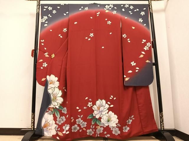 平和屋着物●豪華振袖 駒刺繍 舞桜文 暈し染め 金彩 正絹 AABB8163ph