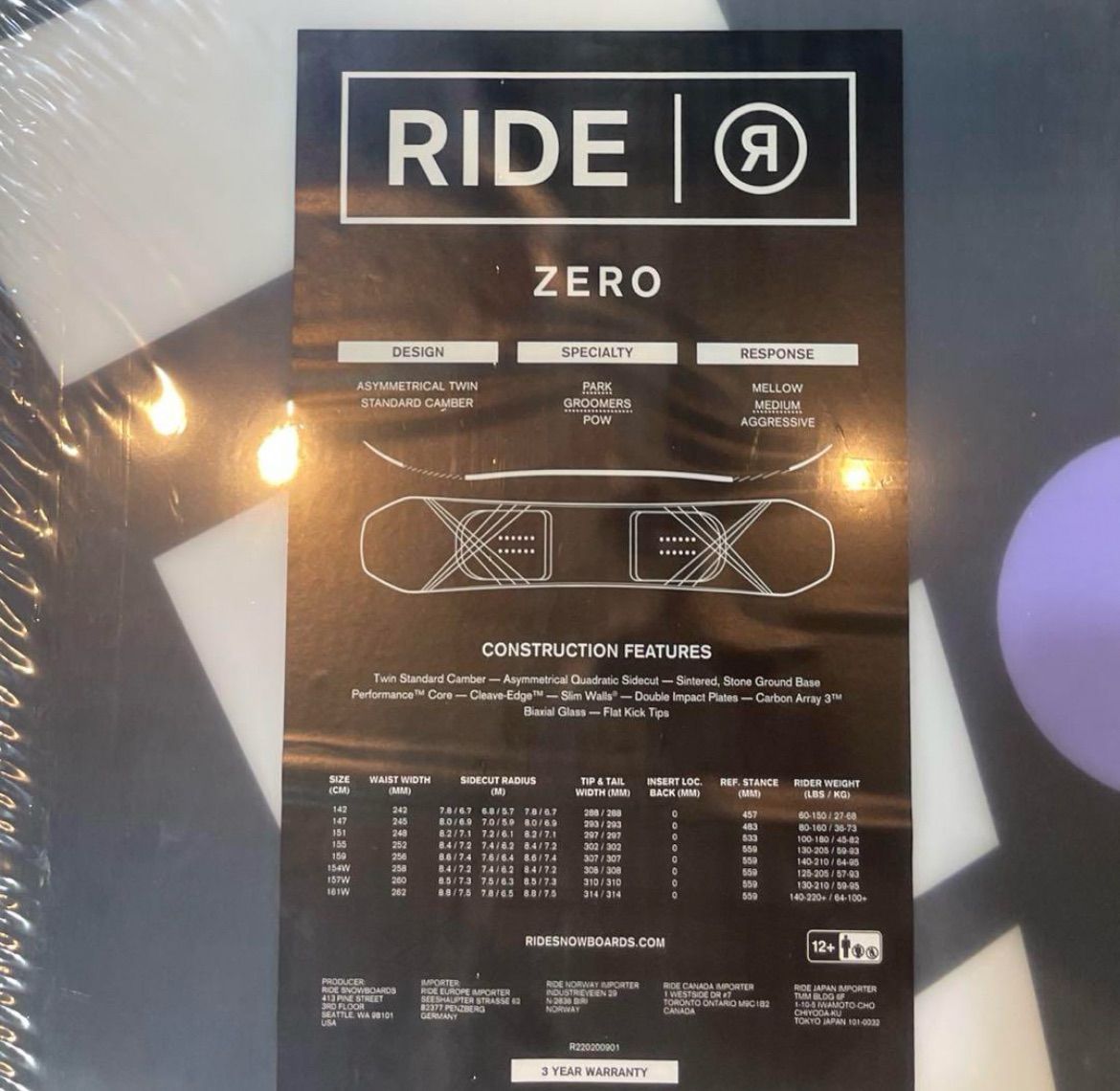 【新品_即日発送】22-23 RIDE ZERO メンズスノーボード 155cmボード情報