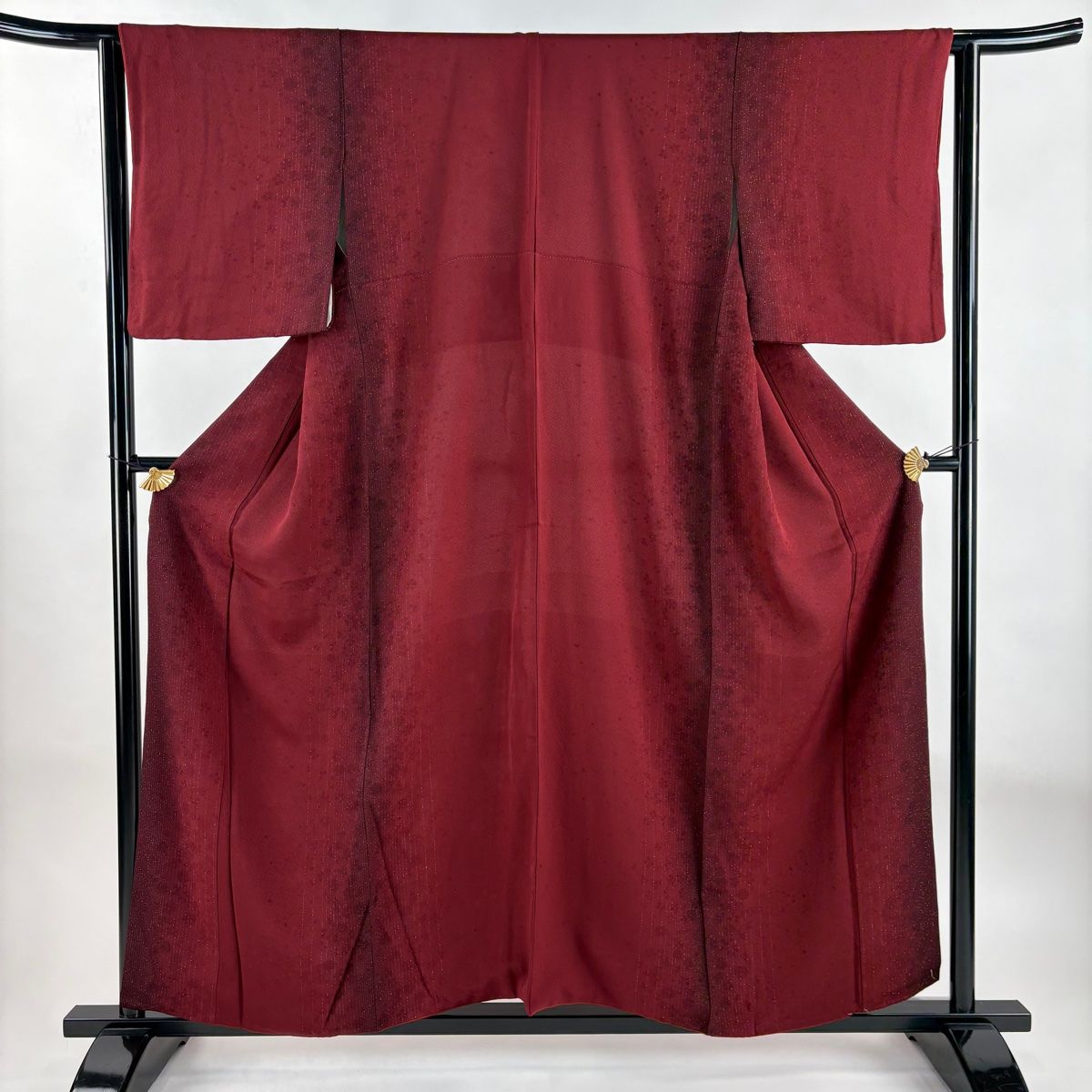 小紋 身丈156cm 裄丈63cm S 袷 縦縞 地紋 銀通し えんじ色 正絹