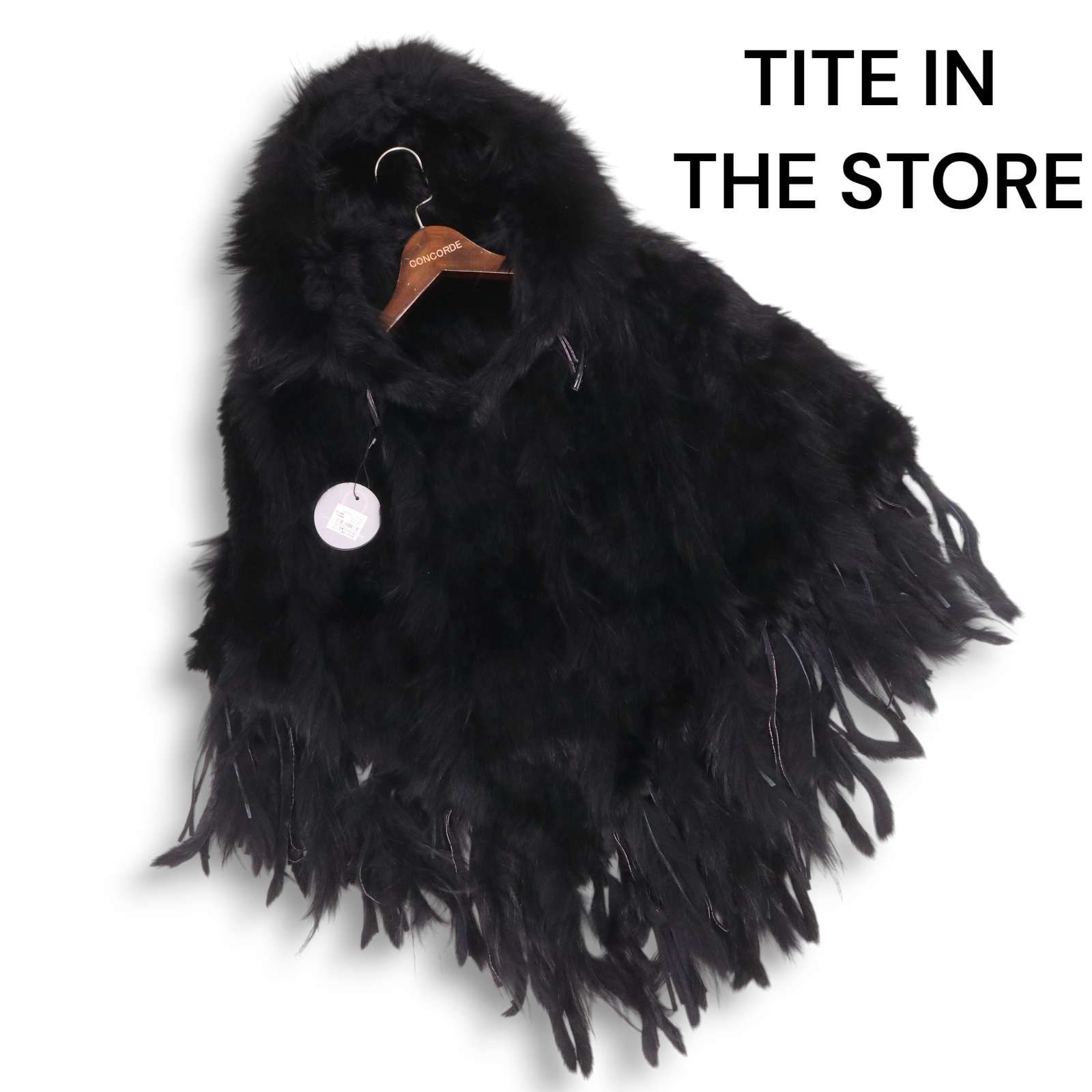 TITE IN THE STORE ティテインザストア 毛皮 フリンジ ラビット-ラクーン ファー ポンチョ Sz.F レディース 黒