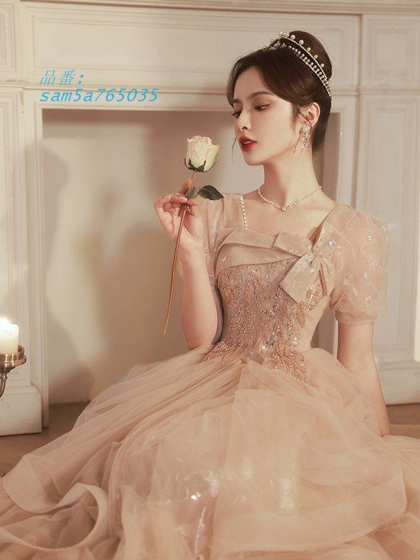 ドレス 大人 ピアノ 発表会 ロングドレス 演奏会 半袖 母親 イブニングドレス ワンピース 結婚式 パーティードレス am5a765035