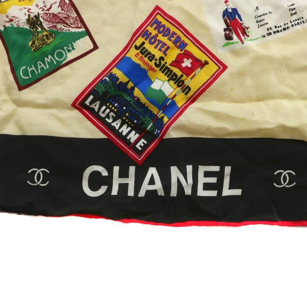 シャネル CHANEL スカーフ 絹 シルク 世界のホテル 総柄 ココ