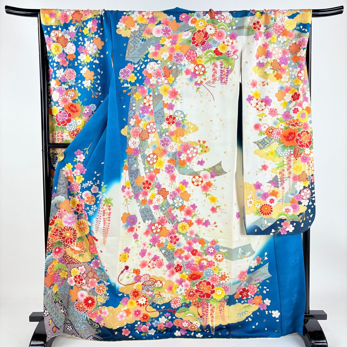 振袖 身丈170cm 裄丈69.5cm L 袷 菊 松竹梅 銀通し 金彩 青緑