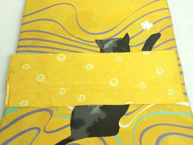 平和屋本店■極上　「美しいキモノ」お馴染みのメーカー　となみ織物　太鼓柄袋帯　黒猫　反端付き　逸品　DZAA6706kh5 平和屋本店□極上 「美しいキモノ」お馴染みのメーカー となみ織物