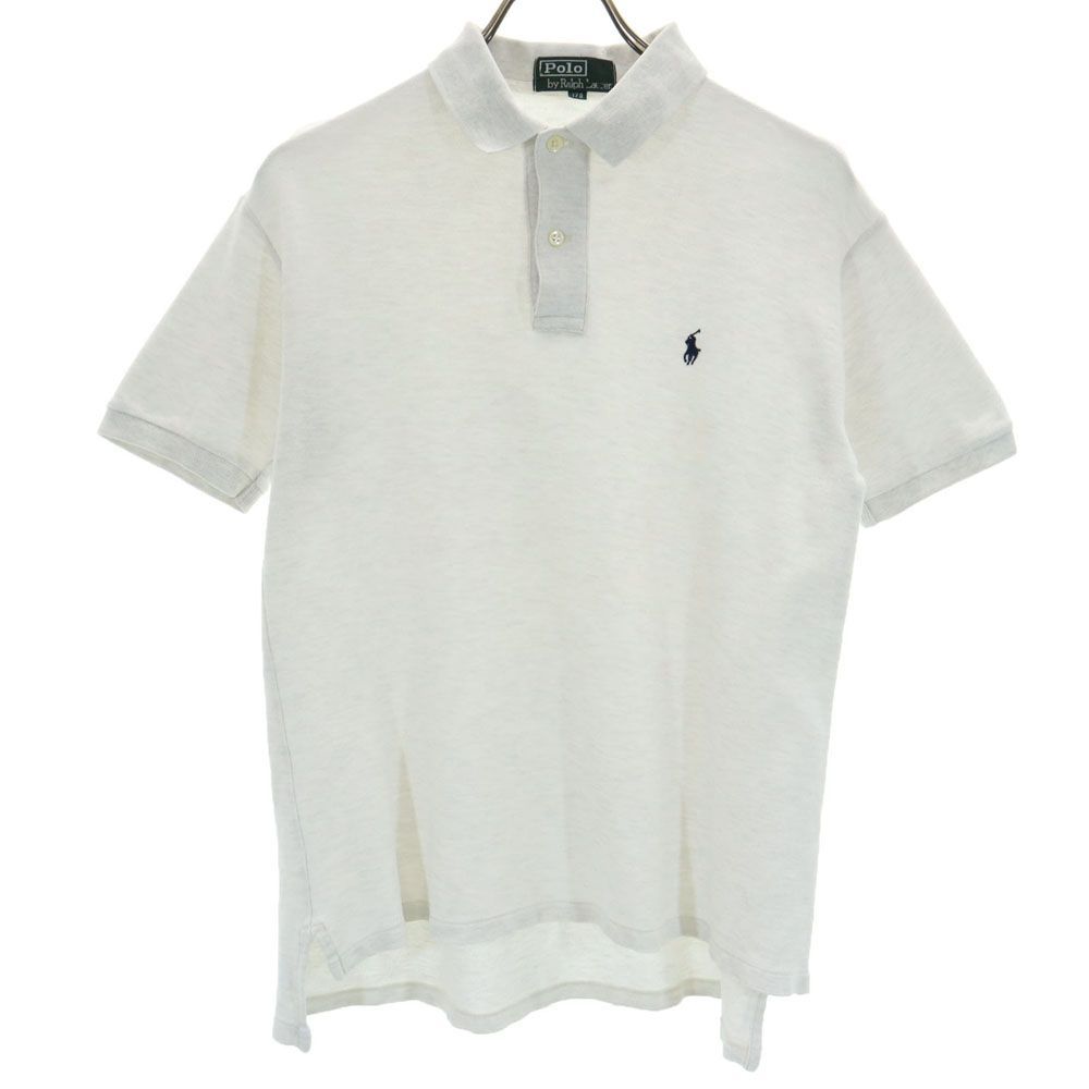 ポロバイラルフローレン 80s 緑タグ ヴィンテージ ボーイズ 半袖 ポロシャツ 170 ライトグレー Polo by Ralph Lauren 鹿の子 キッズ 古着 【240515】 メール便可