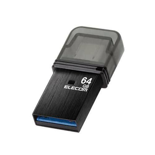 【新品・5営業日で発送】ELECOM エレコム USBメモリ／USB3.2(Gen1)／Type-C／キャップ式／64GB／ブラック(MF-CAU32064GBK)
