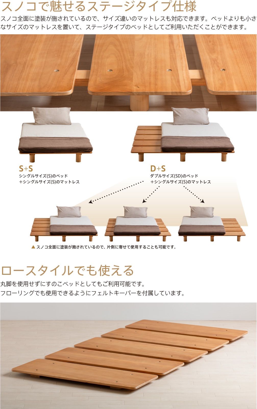 木製 ローベッドフレーム feel フィール S シングルサイズ 桐材 天然木 ロータイプ すのこベッド ヘッドレス 石崎家具 NEXPOTALLINN_EU