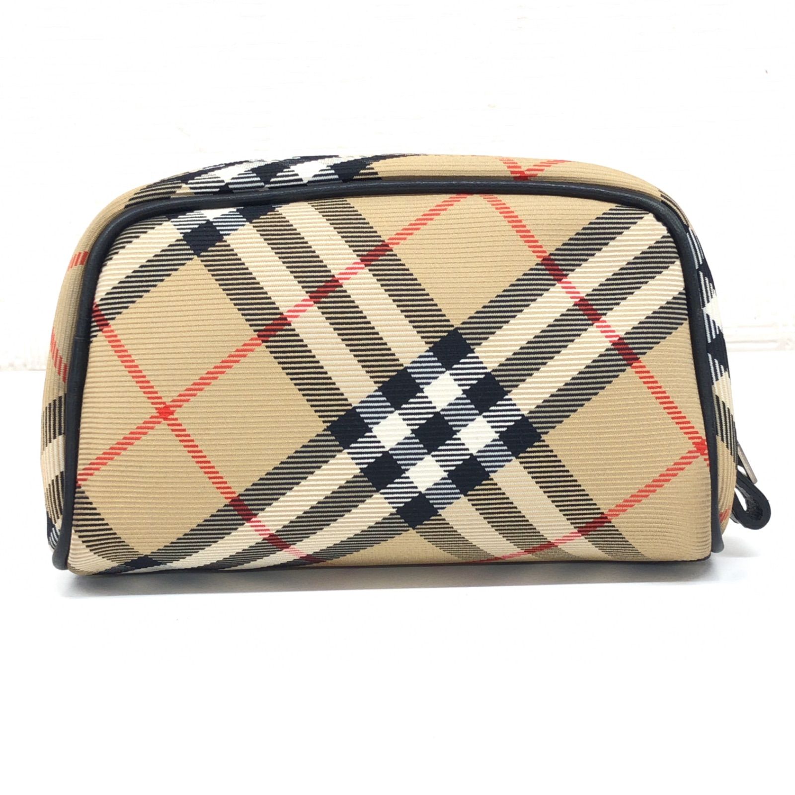 【美品】バーバリー アクセサリーポーチ ツイード ノバチェック ベージュ レザー BURBERRY バーバリー 本革 レザーパイピング ノバチェック
