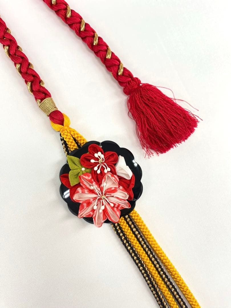 振袖用帯締め 飾り付き ちりめん細工 つまみ細工 7本おまとめ 正絹