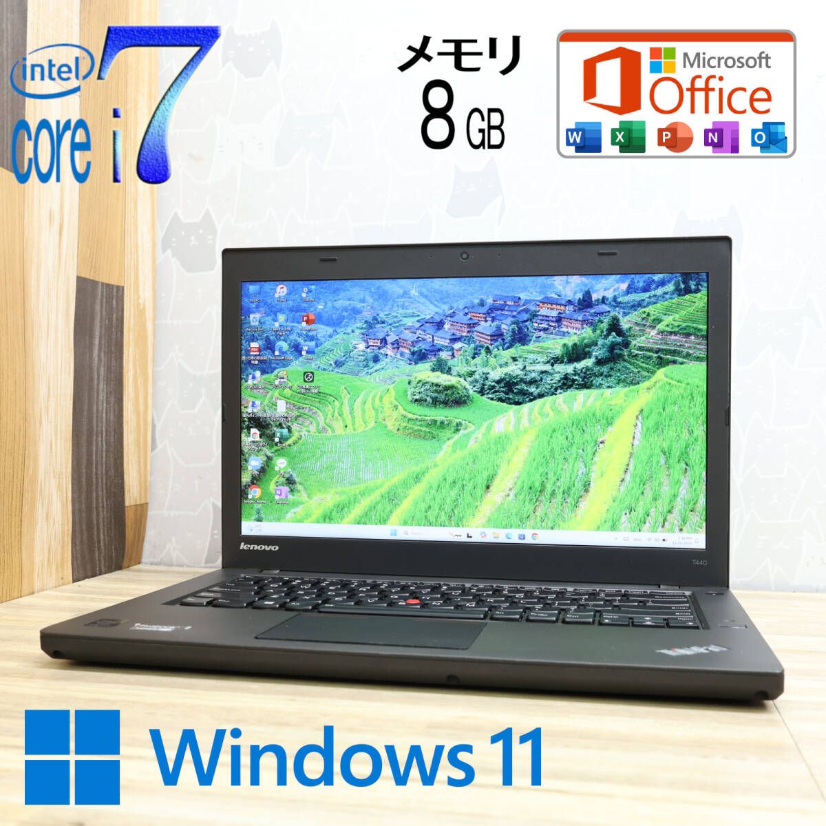 英字KB/米国言語OS超美品 4世代i7！SSD180GB メモリ8GBT440 Core i7-4600U Webカメラ Win11 MS Office2019 Hu0026B ノートPCP82083