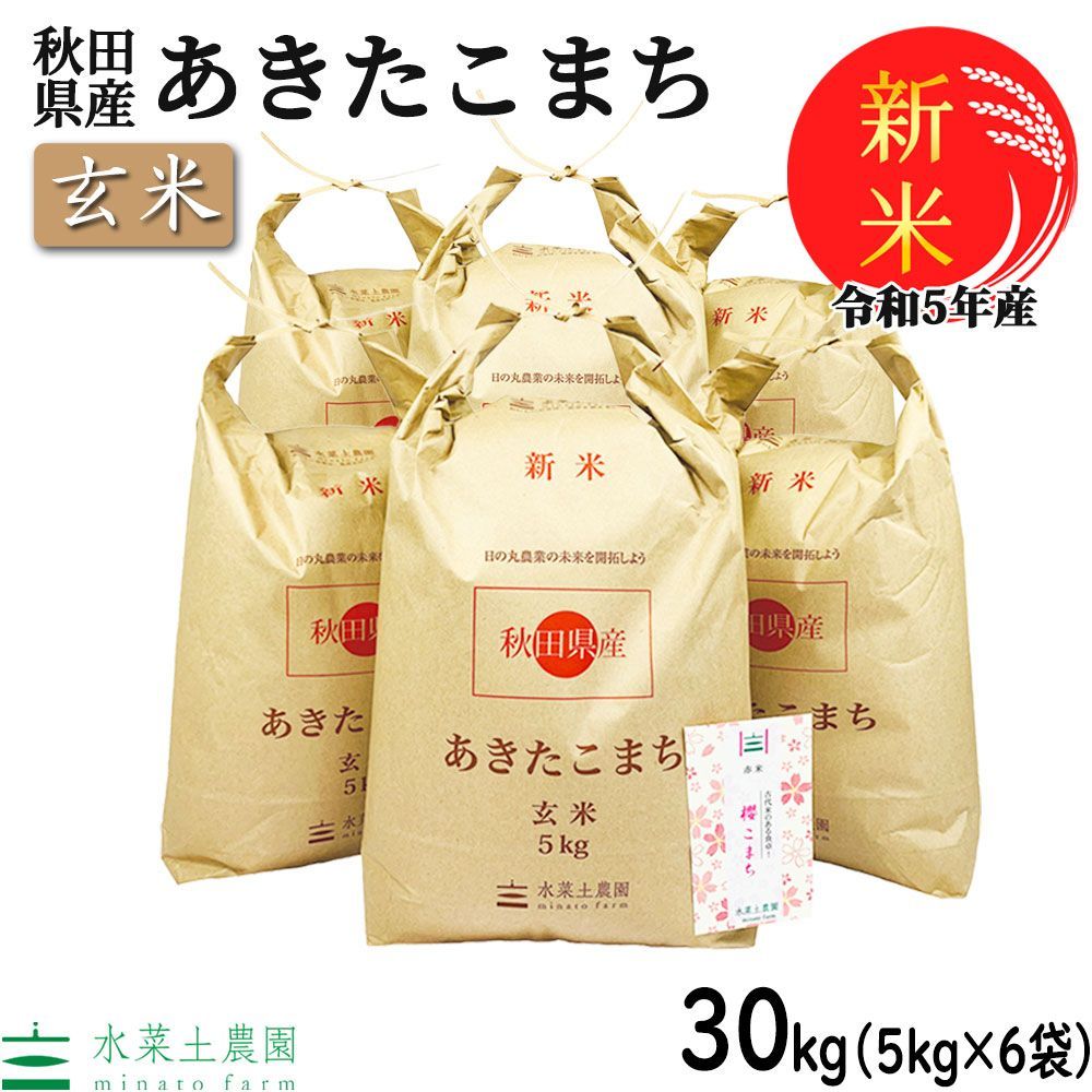 あきたこまち　米　30kg（5kg×6袋）　令和5年産　玄米　お米　新米　メルカリ　秋田県産　古代米お試し袋付き