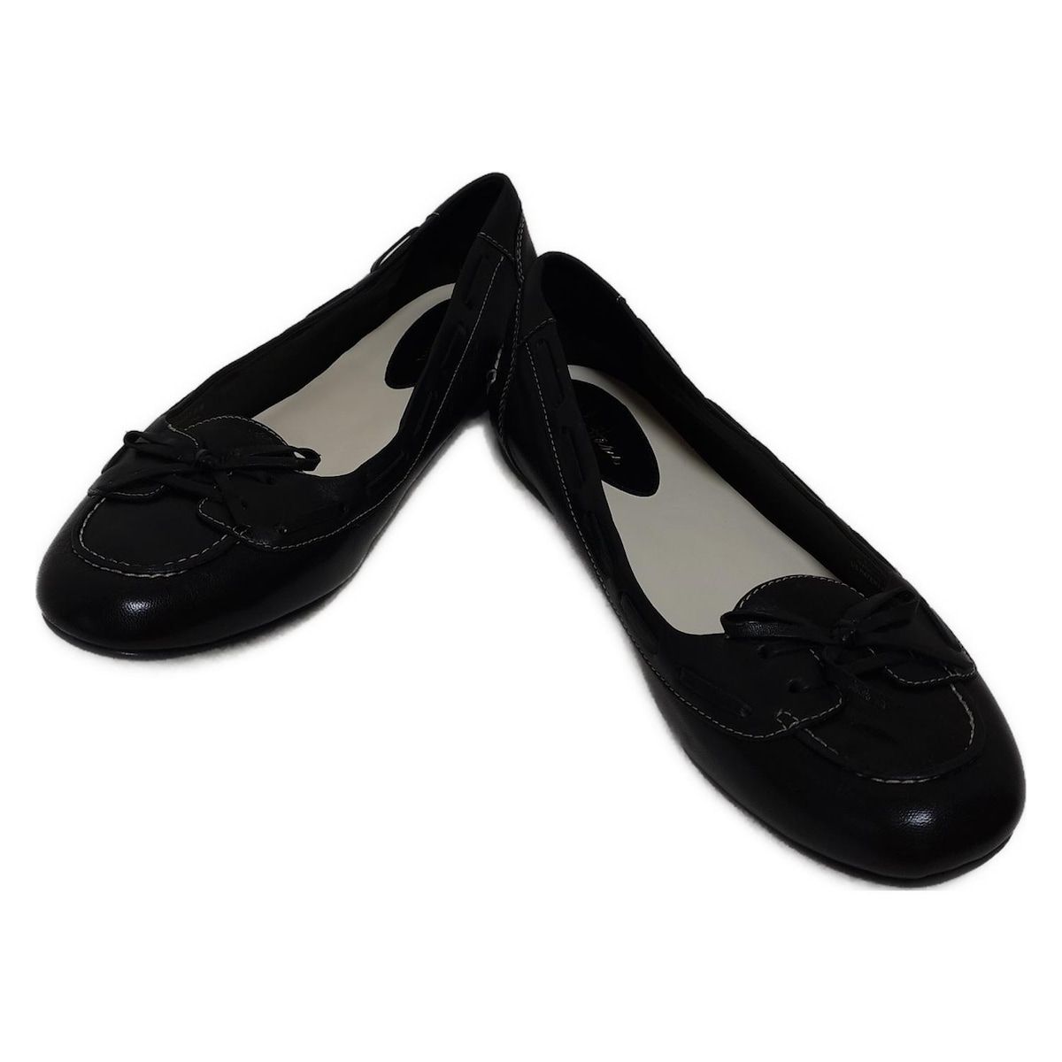 COLE HAAN コールハーン フラットシューズ 8 1 2 B レディース - 黒 リボン アウトソール張替済 レザー