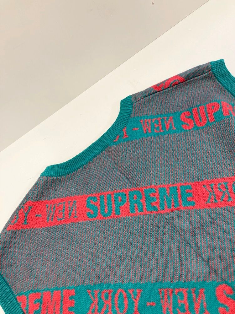 シュプリーム SUPREME Stripe Sweater Vest Teal ニットベスト コットンベスト ティール ベスト グリーン Lサイズ 101MT-2702