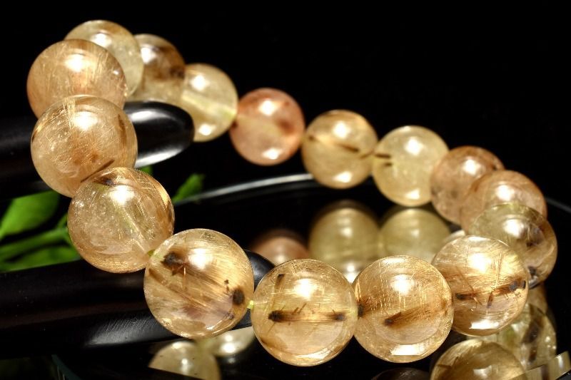 １点物 人気 板状金針 タイガータイチンルチルクォーツ 13-13.5mm ブレスレット _MA2950