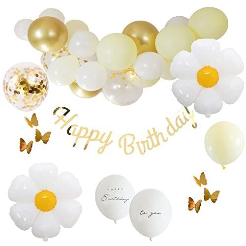 イエロー Hanamei バースデー デコレーション セット デイジー 花 フラワー バルーンガーランド バルーン 女の子 誕生日 飾り付け 装飾 セット パーティーキット 風船 （イエロー）