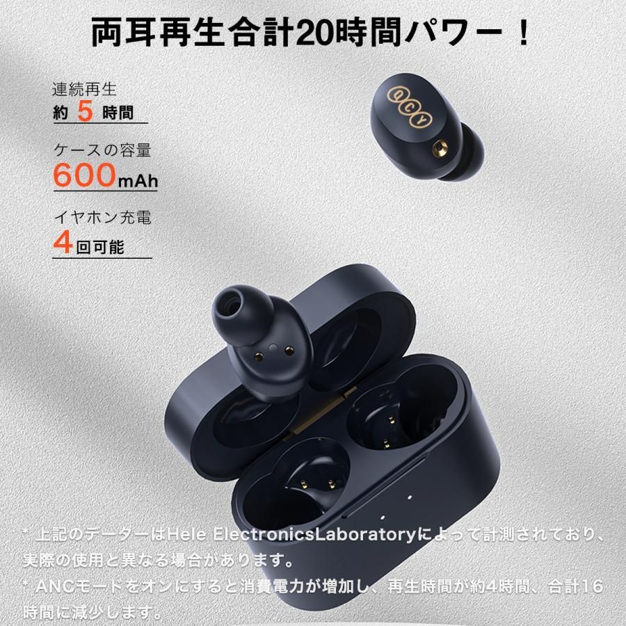 ワイヤレスイヤホン ANC アクティブノイズキャンセリング qi充電 Bluetooth 5.1 iPhone Android 外音取り込み 防水  高音質 両耳 片耳 マイク 通話 QCY HT01C - メルカリ