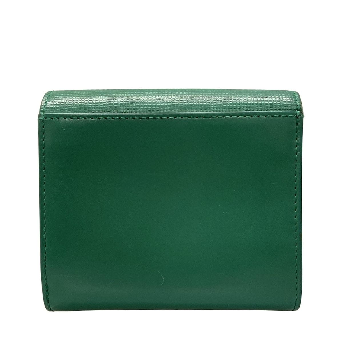 極美品アニエスベー 二つ折り財布 がま口 ボーダー グリーン レザー