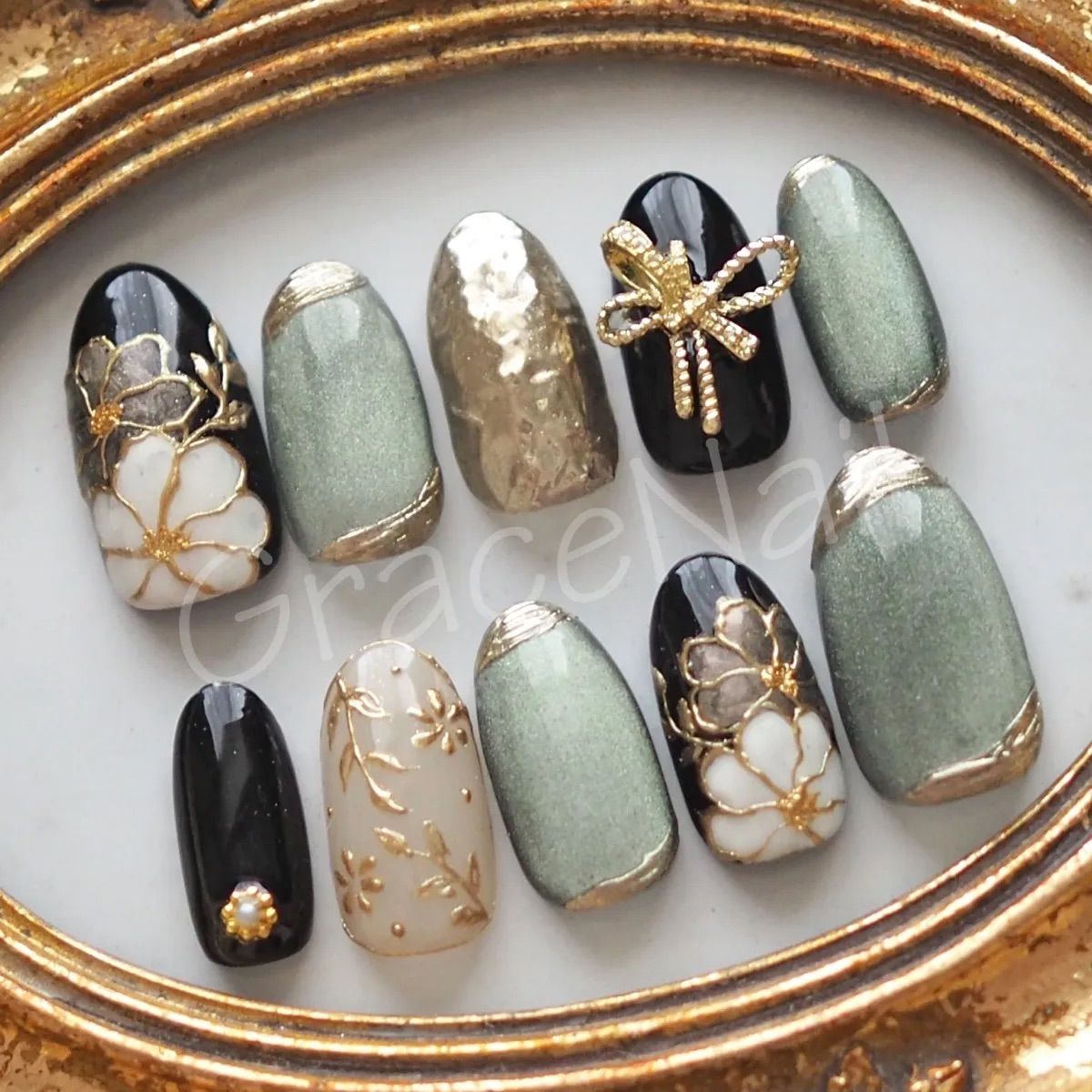 No.857 現品販売！ネイルチップ　ショート　成人式卒業式和柄袴着物振袖